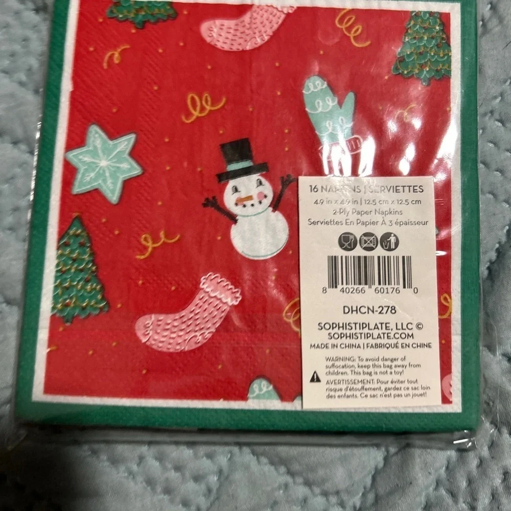 Sugar Plum Party Deck The Halls Cocktail Napkins 2 Ply 16pk 4.9”x4.9”